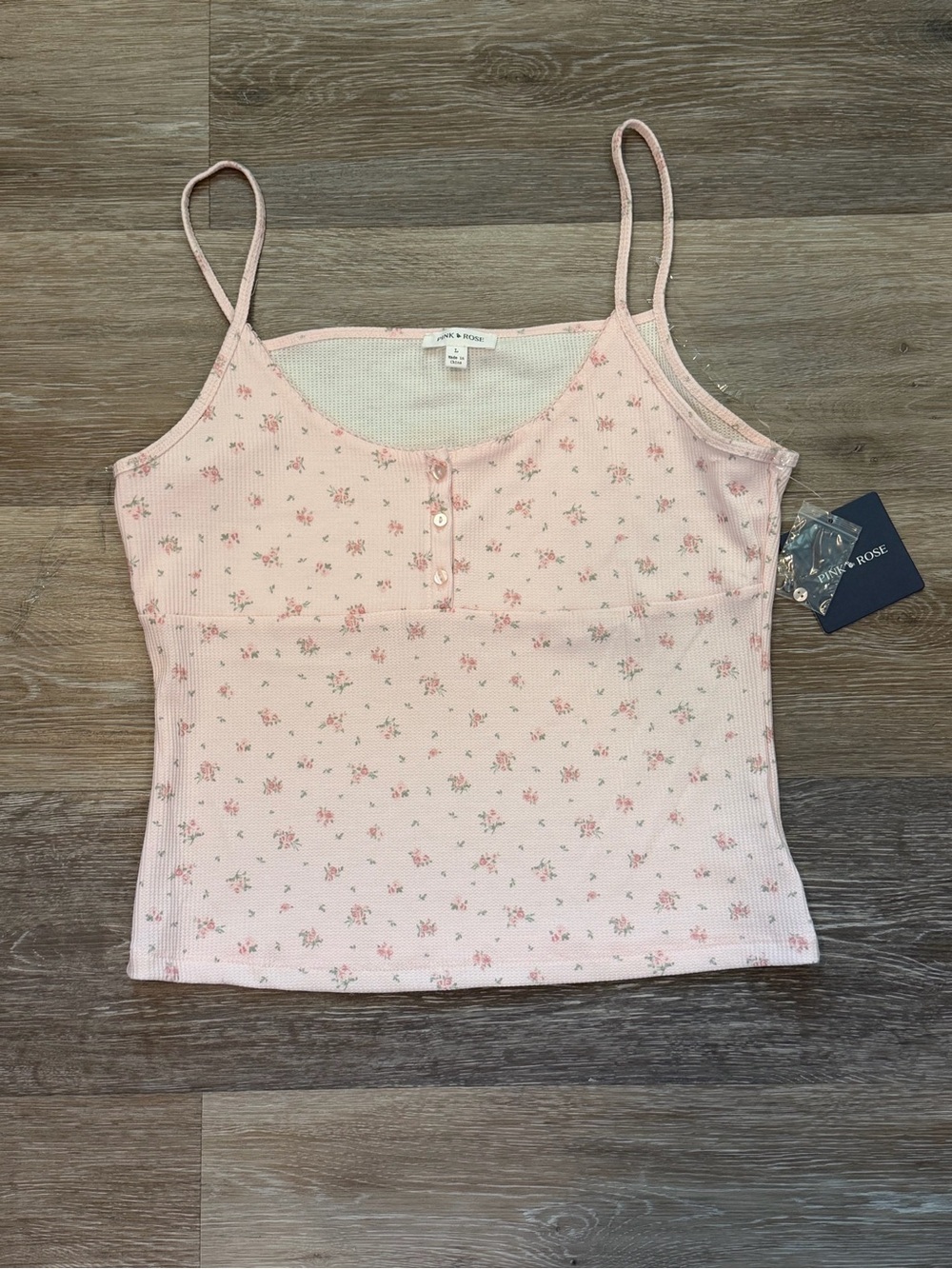 Pink Rose Pale Pink Floral Ribbed Henley Camisole